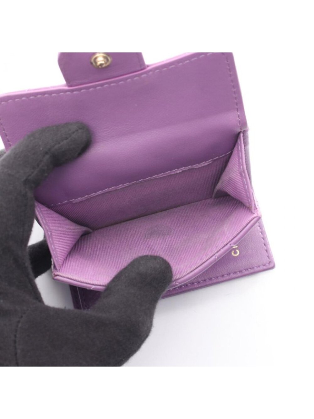 Chanel Trifold Wallet Classic Small Flap Quilted Purple Lambskin - Picture 4 of 12